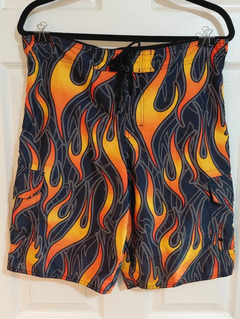 Vintage Y2K Flame Swim Trunks Shorts +  2005 Daytona Bike Week Chopper Hat Cap
